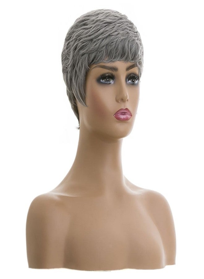 MOONSHOW Grey Short Pixie Wigs for Black Women Short Grey Hair Wig Pixie Cut Wigs for Black Women Pixie Cut Hairstyles Natural Synthetic Gray Wig - Image 2